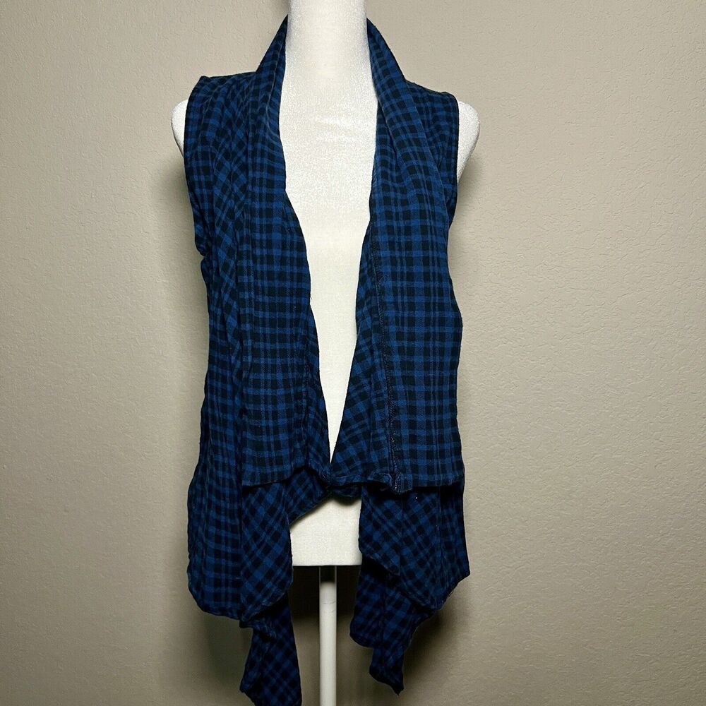 WALLFLOWER Cardigan Drape Sweater Vest Women's Buffalo Plaid Open Front Medium